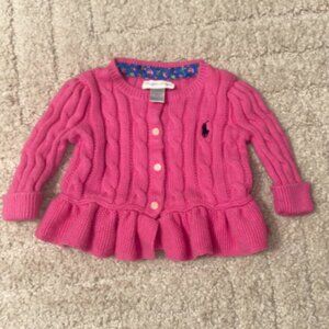 Ralph Lauren Baby Girl Ruffle Cardigan – Hot Pink, 3M